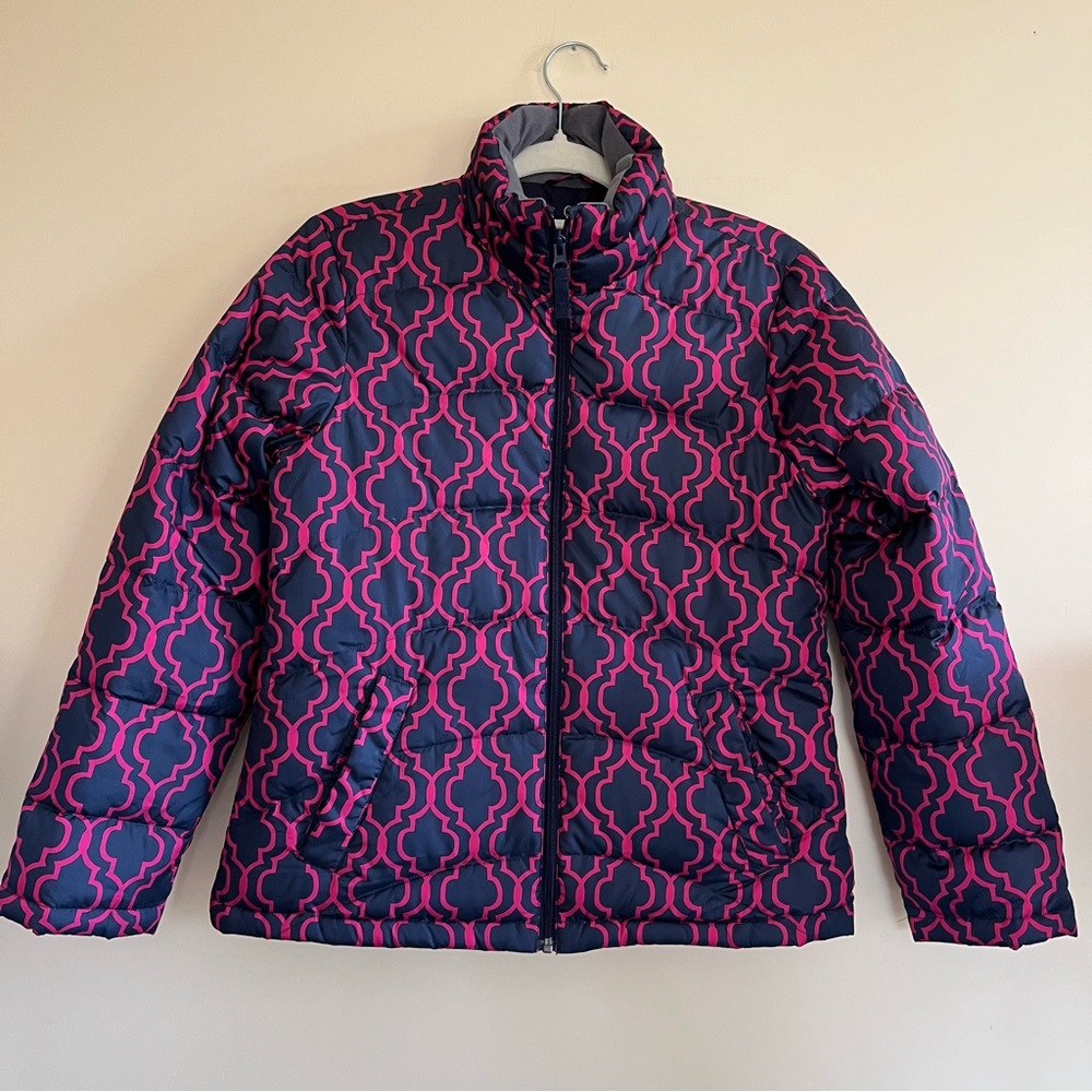 Lands' End Navy and Pink Puffer Jacket